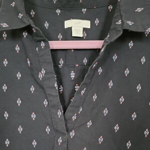 J. JILL Navy Blue & Red Embroidered Blouse Long Sleeve Size Petite XL